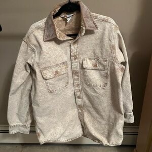 Vintage Carhartt stone-wash duck canvas work shirt jacket corduroy collar tan